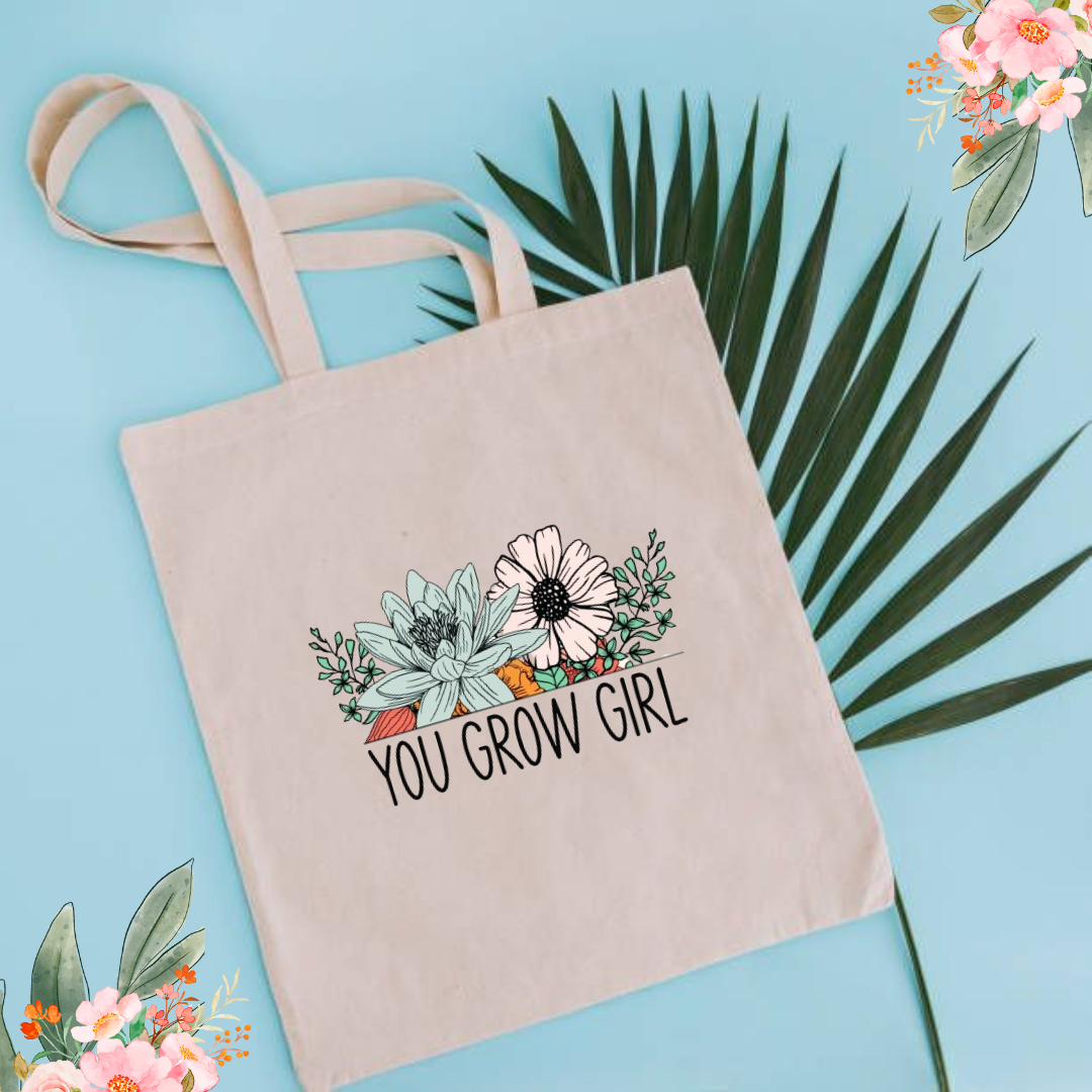 Tote Bag flores y frase