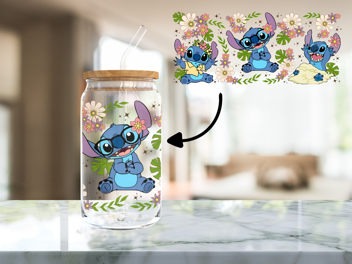 vaso de cristal de stitch