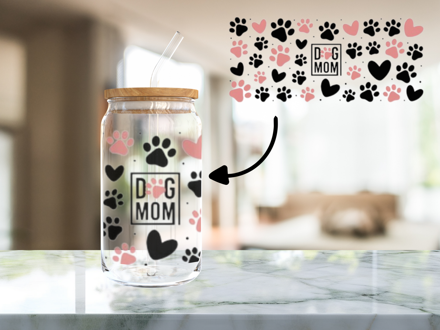 vaso de cristal dog mom